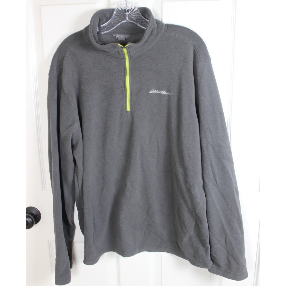 Eddie Bauer Mens Fleece Pullover Jacket Gray Quarter Zip Long Sleeve Size L